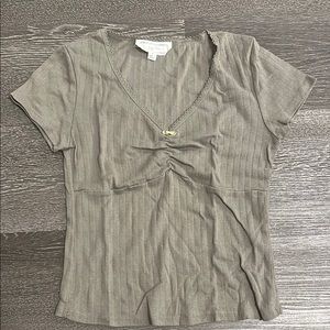 Hippie Rose Green Tie Front Blouse with V-Neck